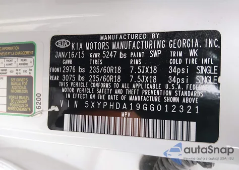 2016 Kia Sorento 2.0T Ex from USA, damaged, VIN 5XYPHDA19GG012321